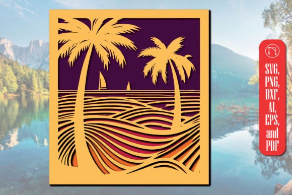 3D Layer Summer Sea Wall Art SVG: Coastal Design