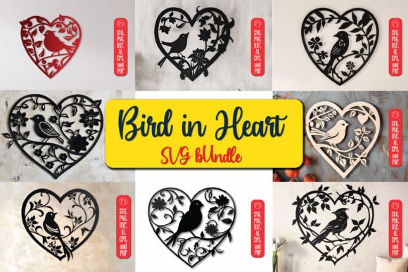 Bird in Heart Decor Laser Cut SVG Bundle