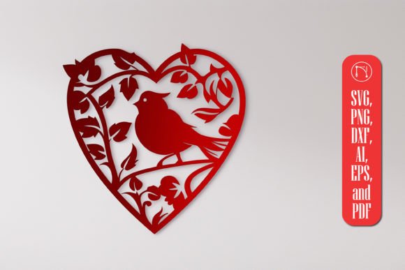 Bird in Heart Wall Decor SVG Design
