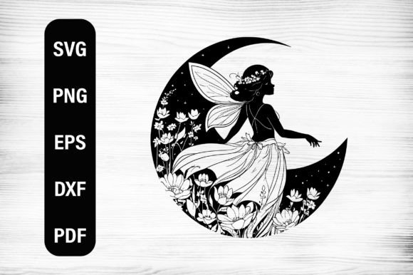 Fairy and Crescent Moon SVG Cut File