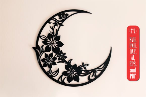 Laser Cut Floral Moon SVG File: Celestial Elegance