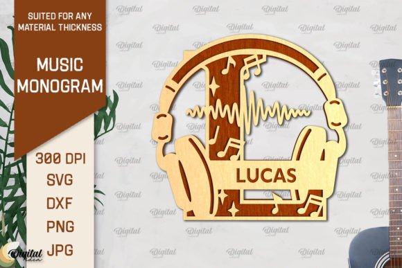 Letter L SVG Music Monogram Laser Cut