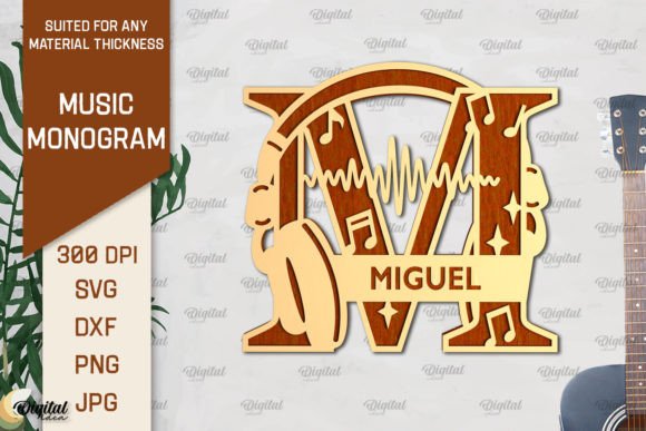Letter M SVG Music Monogram Laser Cut