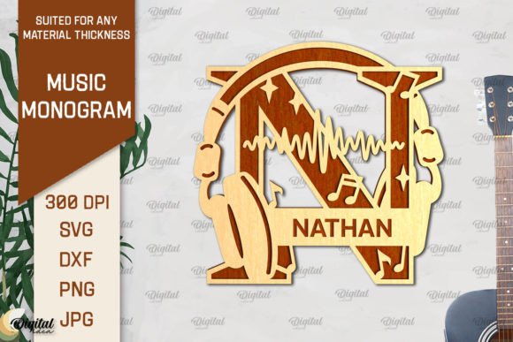 Letter N SVG Music Monogram Laser Cut Design