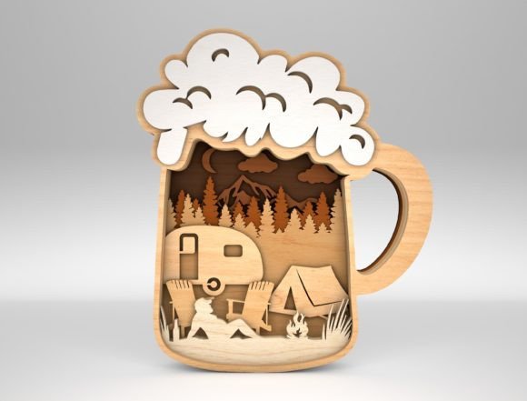 Multilayer Camping Scene Beer Mug SVG for Creative Projects