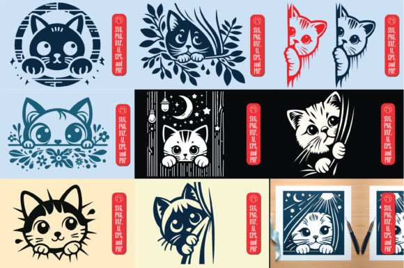 Peeking Cat SVG Cut File Bundle: Add Whimsy to Your Projects