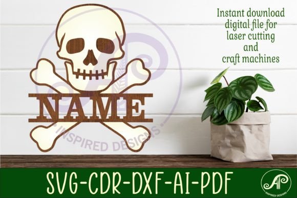 Skull and Bones Two Layer Name Sign Svg