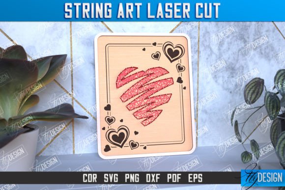 String Art Heart: Paintings Threads for Laser Cut Designs