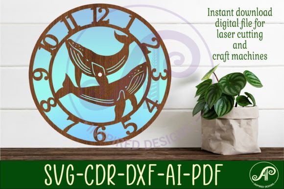 Whale Wall Clock Laser Cut Files for Creative Makers
