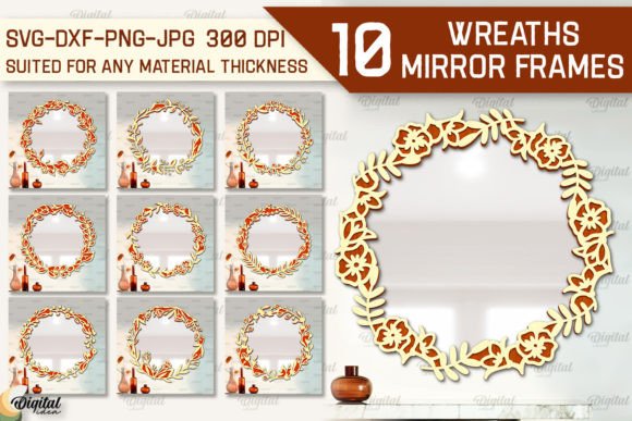 Wreath Mirror Frames Laser Cut Bundle for Creative Design